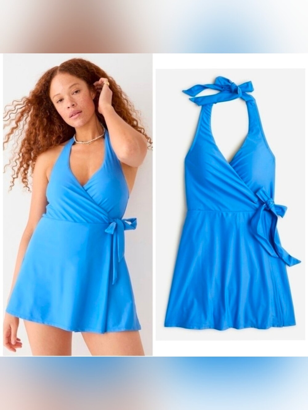 J.Crew Halter Blue Wrap Swim Dress BC122